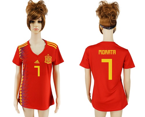 Women's Spain #7 Morata Red Home Soccer Country Jersey - Click Image to Close